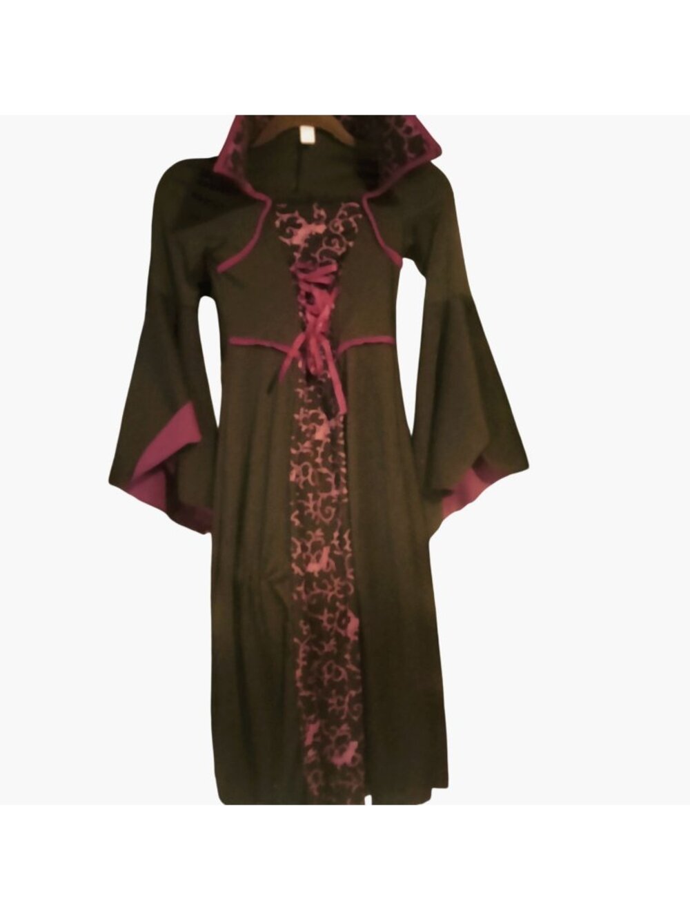 Gothic Dress Bell Sleeves Black Purple Lace Up Corset Halloween Costume Girls M